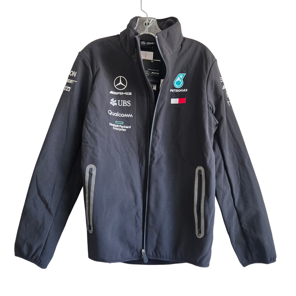 Mercedes AMG Petronas M Softshell Jacket Mens Black New Racing F1 Team Gear